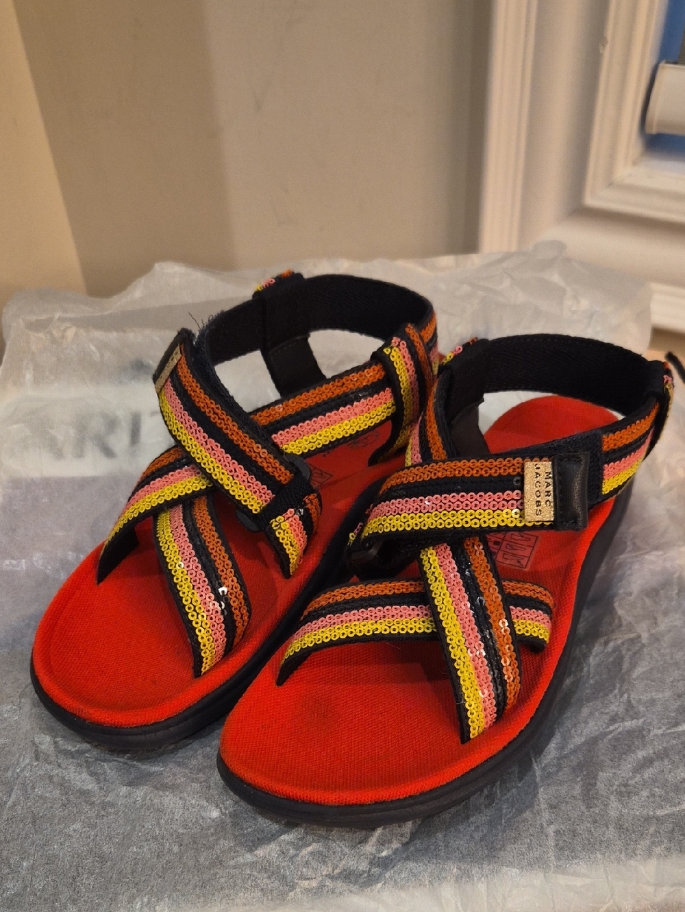 💯 Auth Little Marc Jacobs Rainbow Sequin Strap Sandals 36